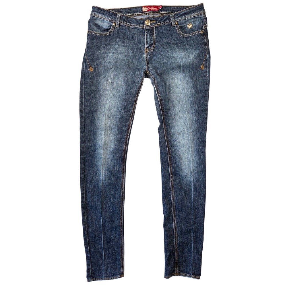 Apple Bottoms Women Dark Wash Skinny Jeans Embroidered Apple Pockets 11/12 Y2k